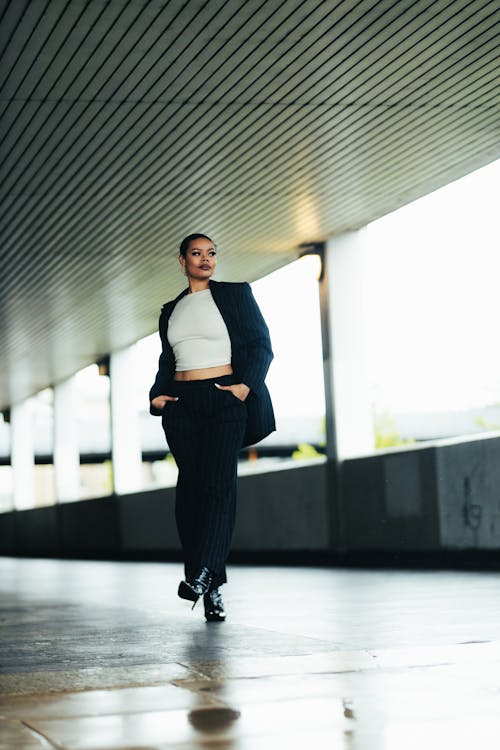 Model Wearing Heels to Blazer and Pants