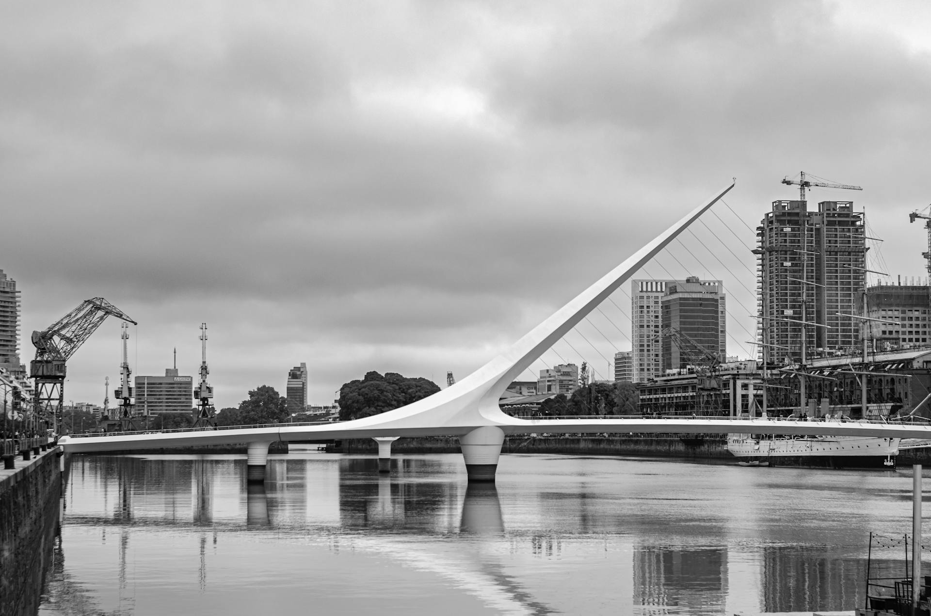 Waterfront with a Modern Bridge Construction