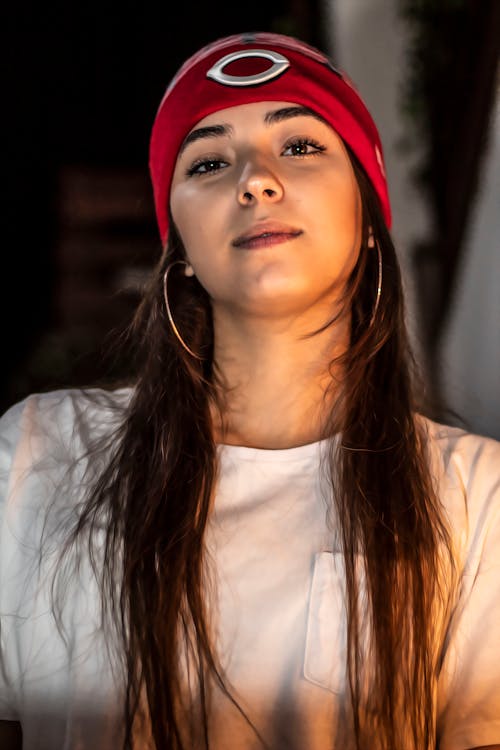 Woman Wearing Red Beanie Hat