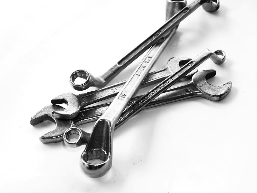 Free Grayscale Photo of Combination Wrenches Stock Photo