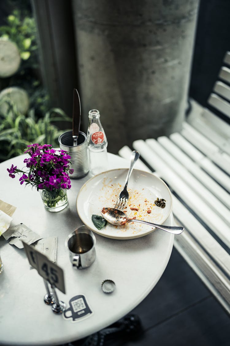 Plate Left On A Table After A Meal In A Restaurant 