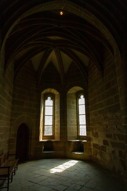 Two White Window Panels Inside Brown Room