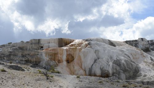 Free Beautiful travertine terraces at Mammoth Hot Springs in Yellowstone National Park. Stock Photo