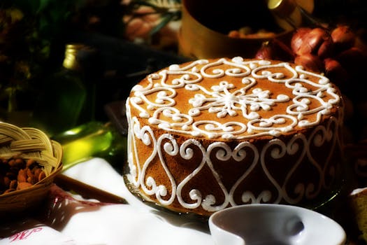 Brown Cake in Front of White Ceramic Bowl