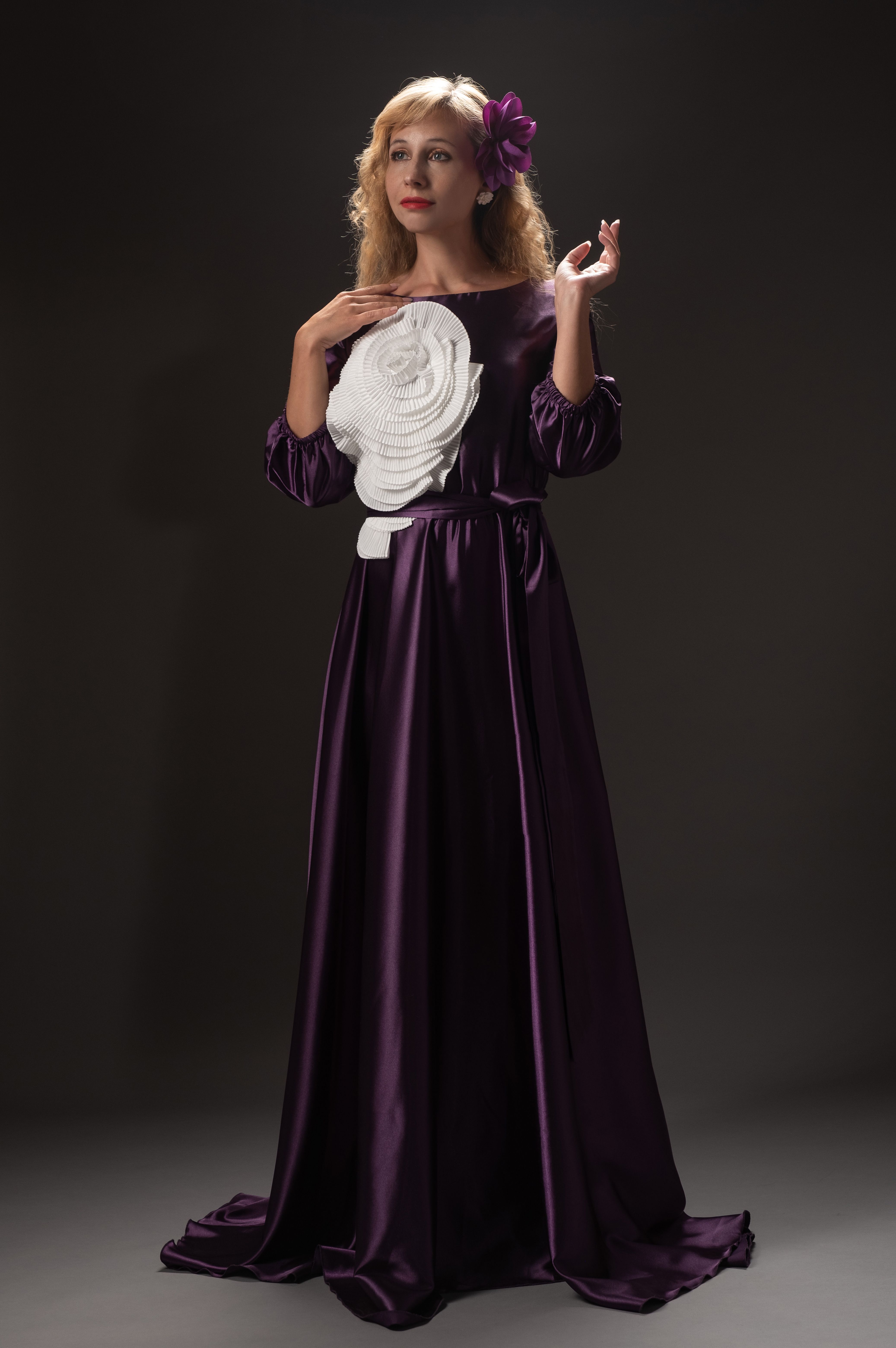Female Model Wearing a Purple Evening Gown · Free Stock Photo