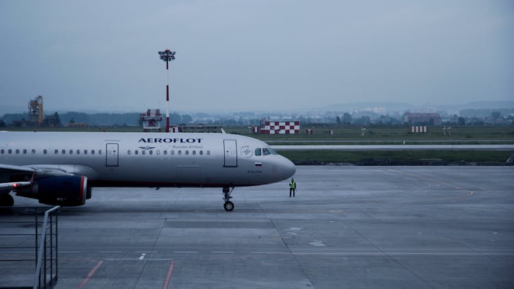 White Aeroflot Passenger Plane On Airport