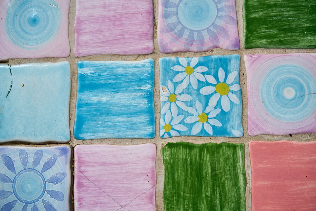 vibrant abstract tiles featuring floral designs and pastel colors for