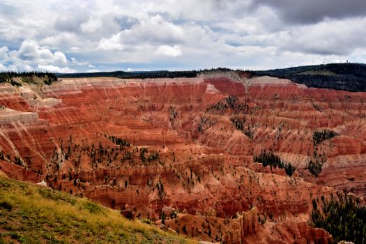 Scenic view of the striking red rock formations at Cedar Breaks National Monument, Utah.