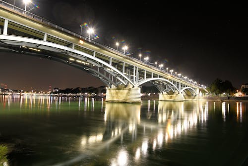 Lighted Bridge at Nightime