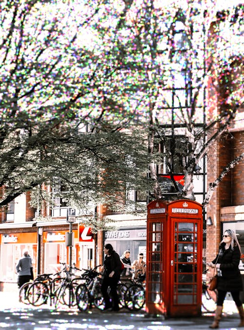 Bicycles Parked Near Telephone Booth