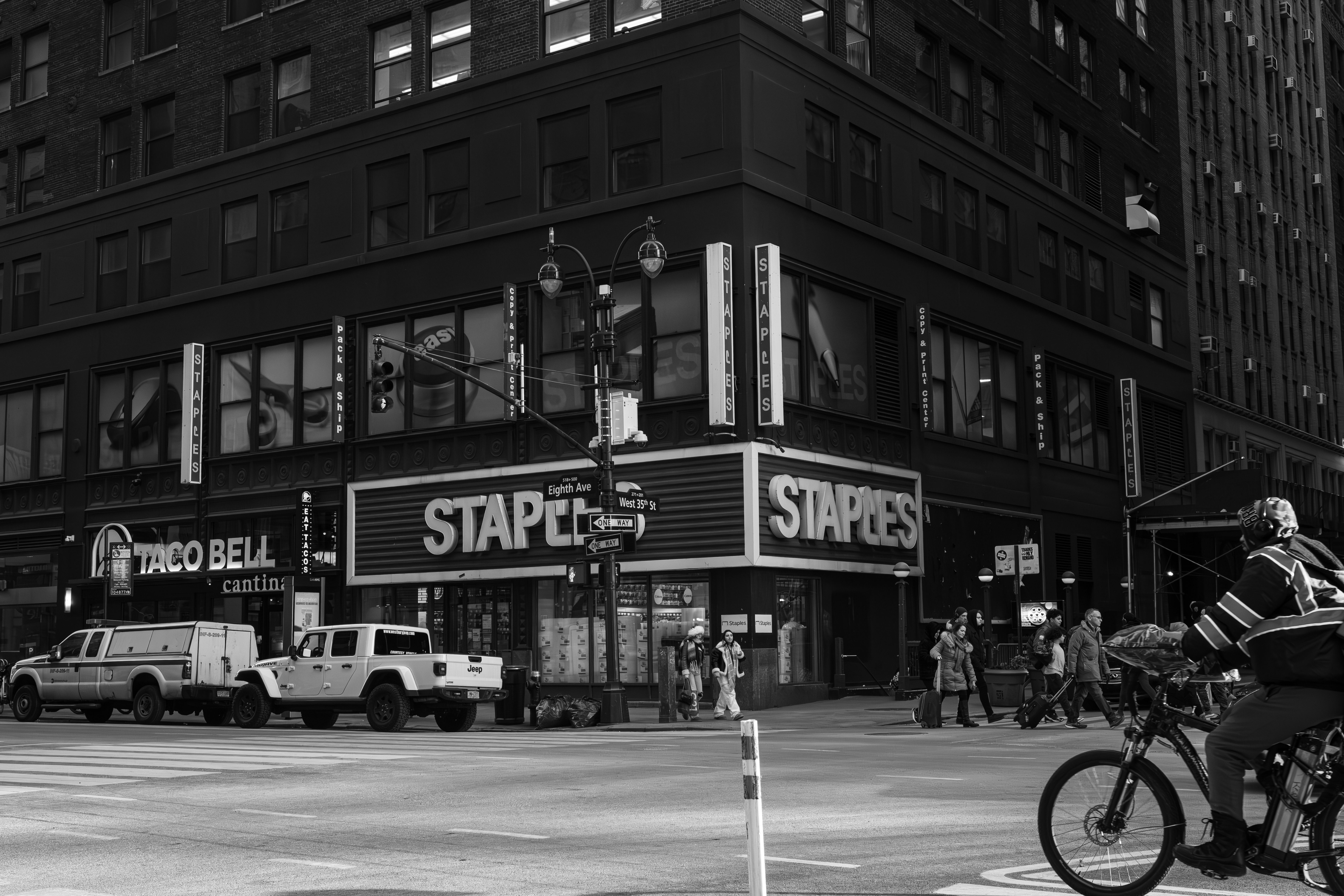 Black and White Photo of an Intersection and Modern Buildings in New ...