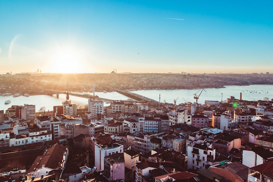 A panoramic view of Auckland city at sunset, showcasing the vibrant and diverse cityscape
