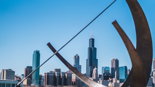 Free Stunning view of Chicago's skyline featuring the Willis Tower, with modern architecture and clear blue skies. Stock Photo
