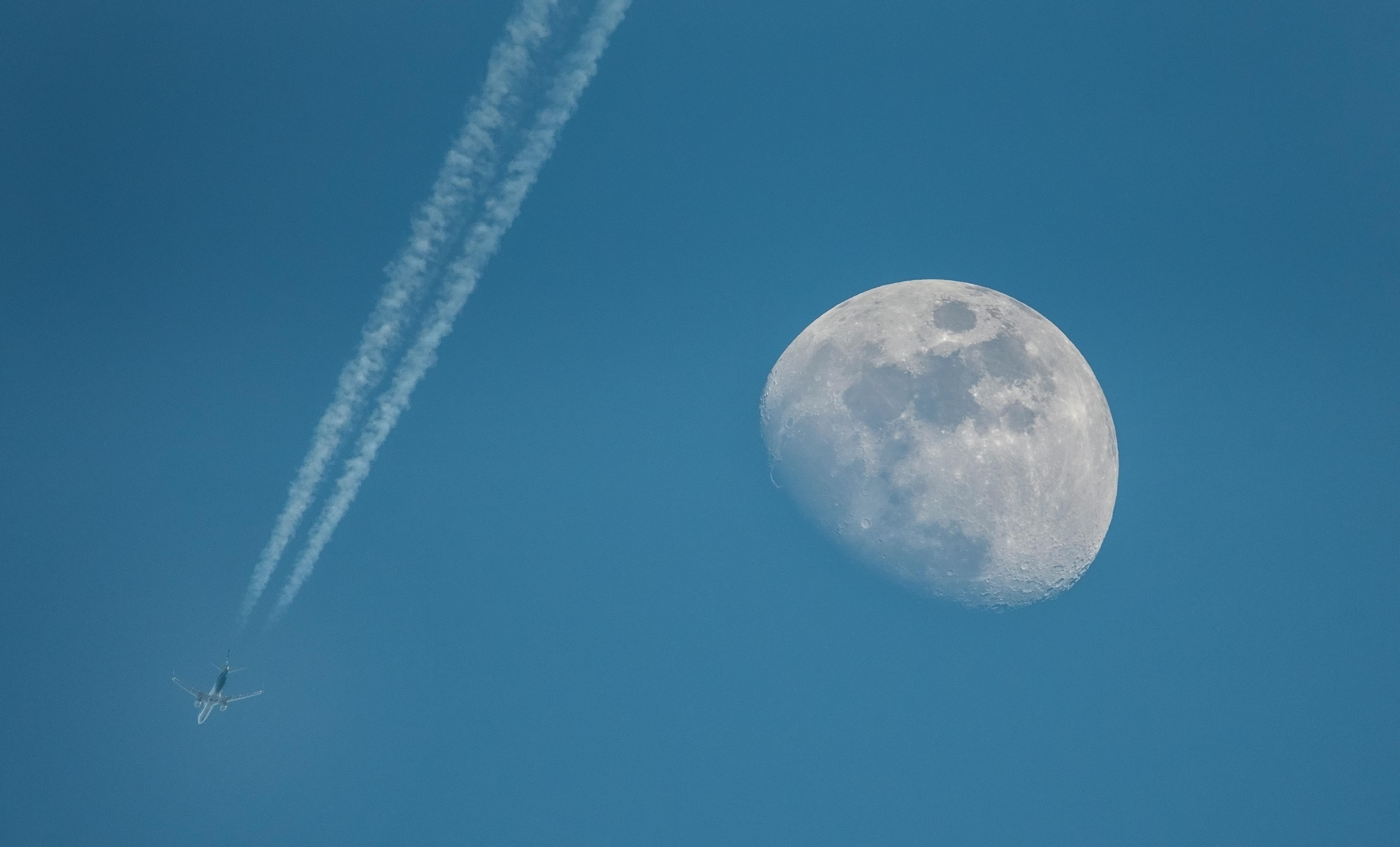 Free stock photo of airplane, jet, moon