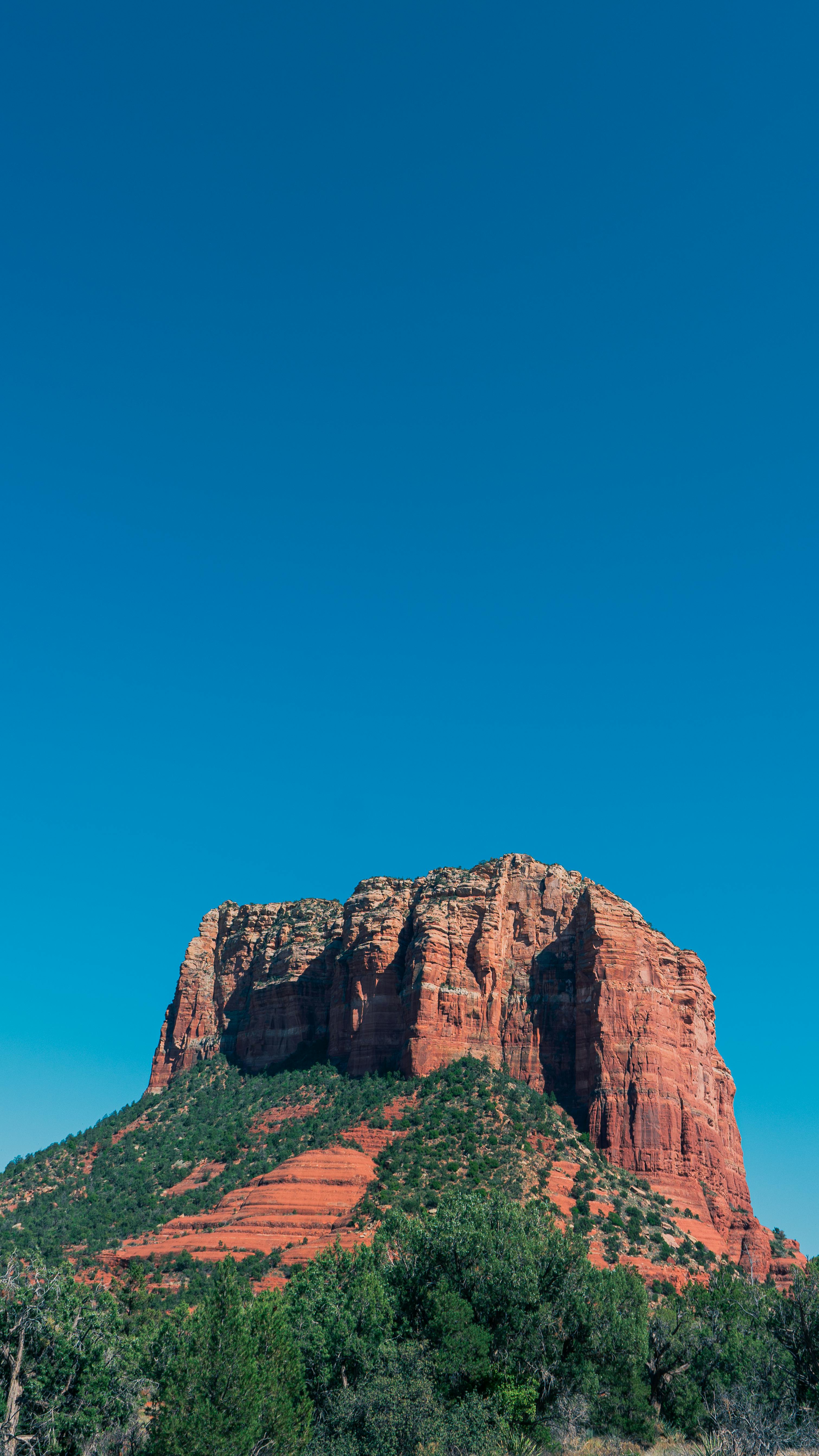 Beautiful rock formation under a clear blue sky in Flagstaff, Arizona.