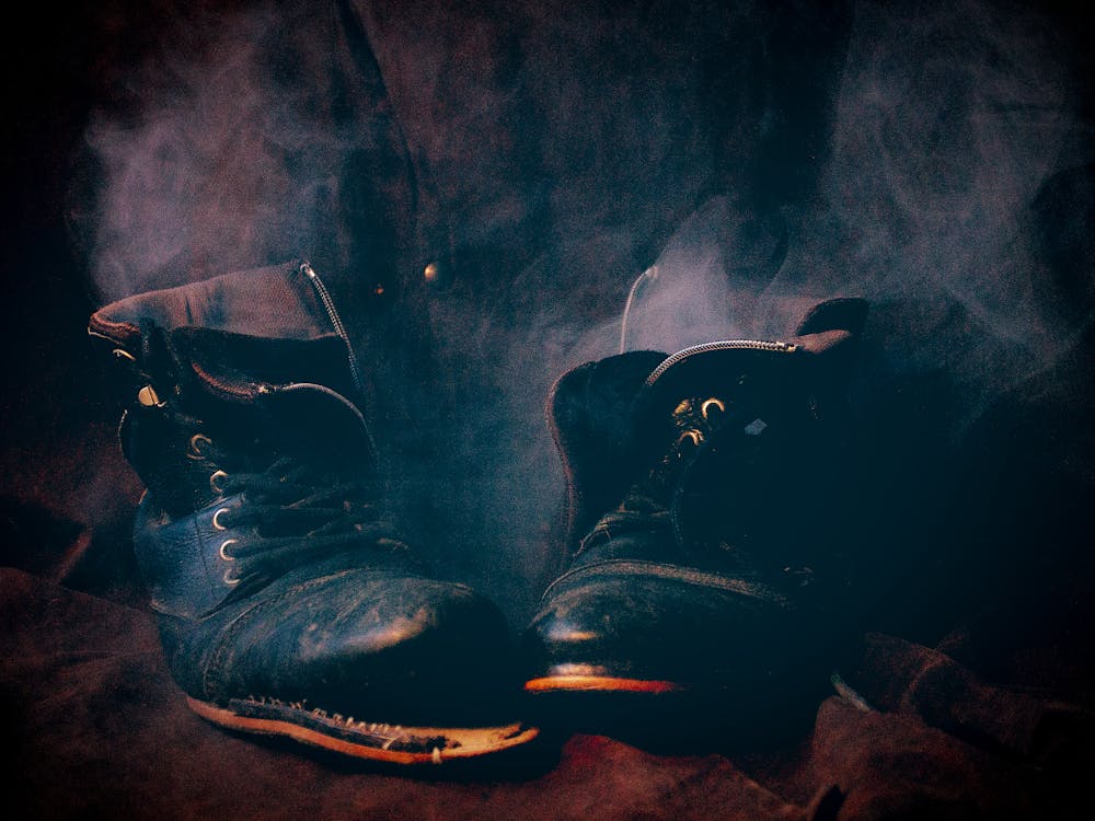 Free stock photo of blue, boots, smoke