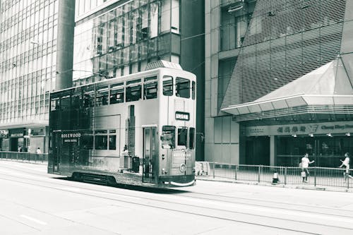 Double Decker Tram Black and White Photo