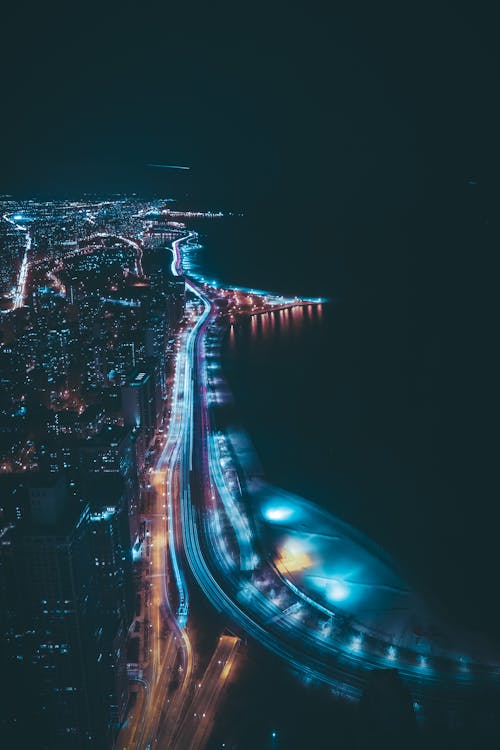 aerial photo of a city at night