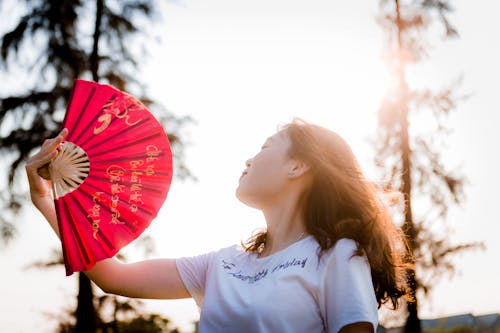 Free Close-up Photo of Woman Holding Red Hand Fan Stock Photo