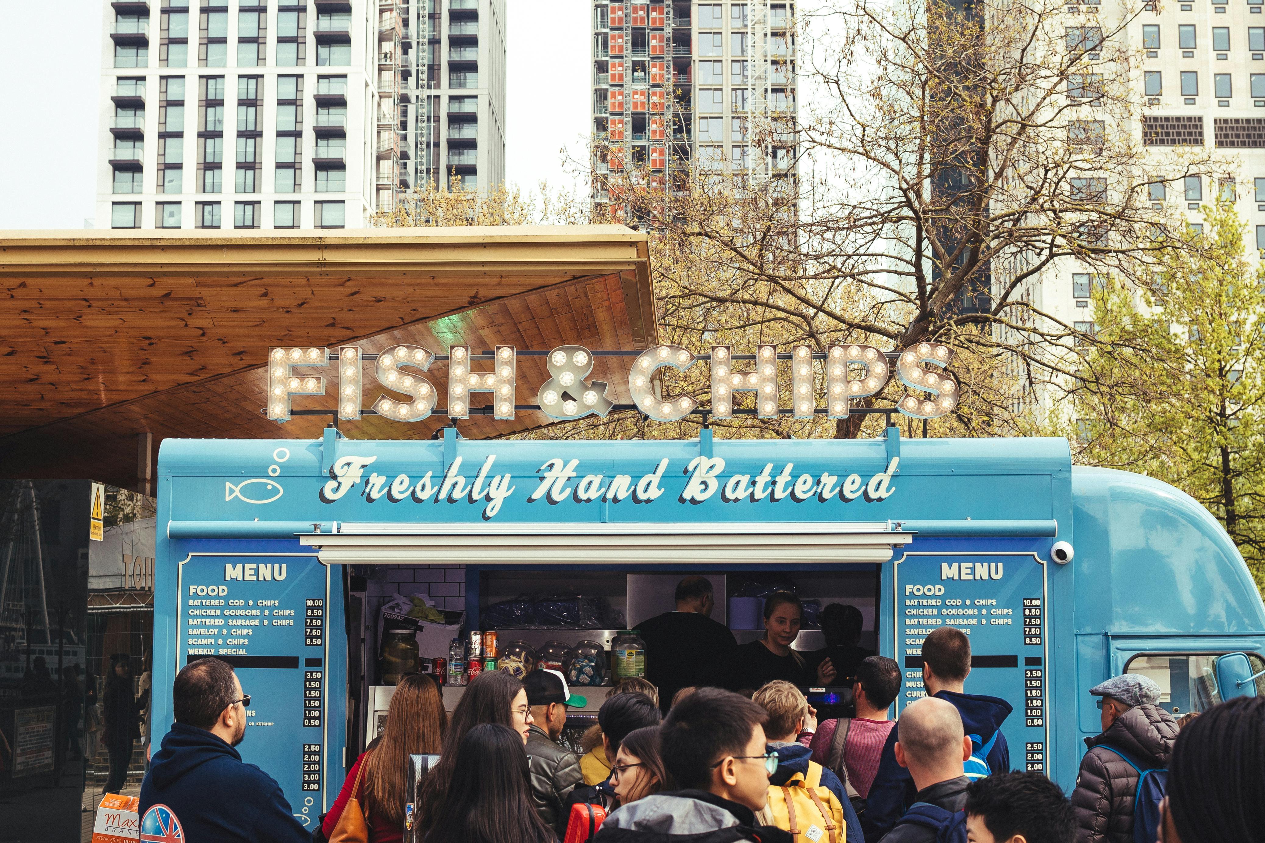 blue fish chips food truck