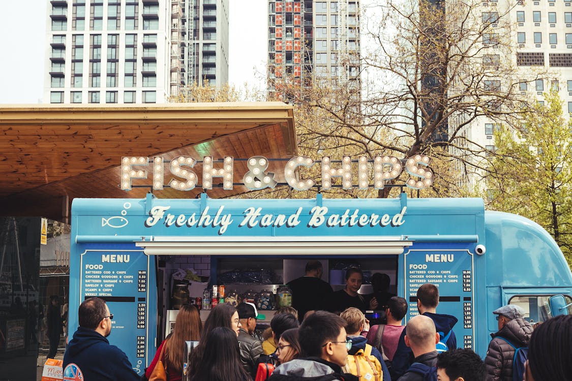 Free Blue Fish & Chips Food Truck Stock Photo