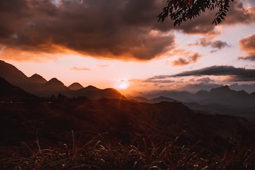 Mountain and Grass during Golden Hour