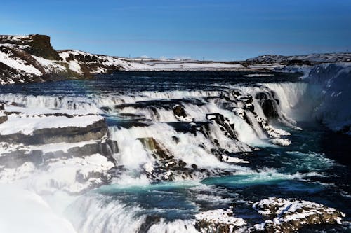 Free stock photo of blue water waterfall iceland