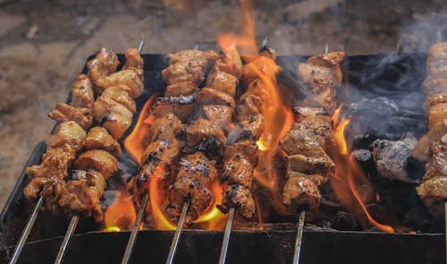 Free Grilled Meats on Skewers Stock Photo