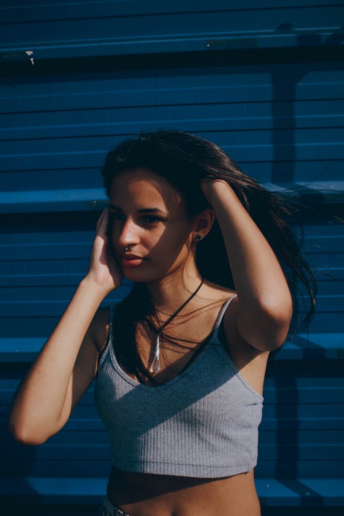 Woman Wearing Grey Crop Top