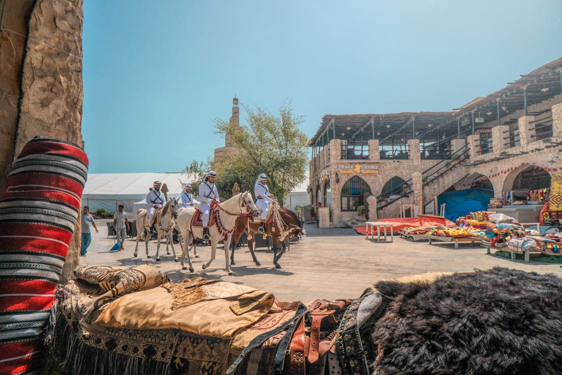 Free People Riding on Horses Stock Photo