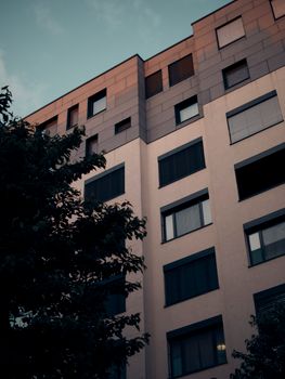 Contemporary apartment building facade in Bratislava at daytime.