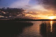 德国莱茵斯堡芦苇湖上宁静的日落景色