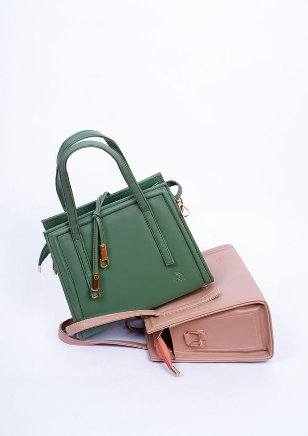 Green and beige handbags in a studio setting — photo by Muneeb Malhotra on Pexels