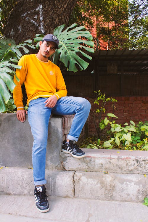 Man Wearing Yellow Crew Neck Sweater