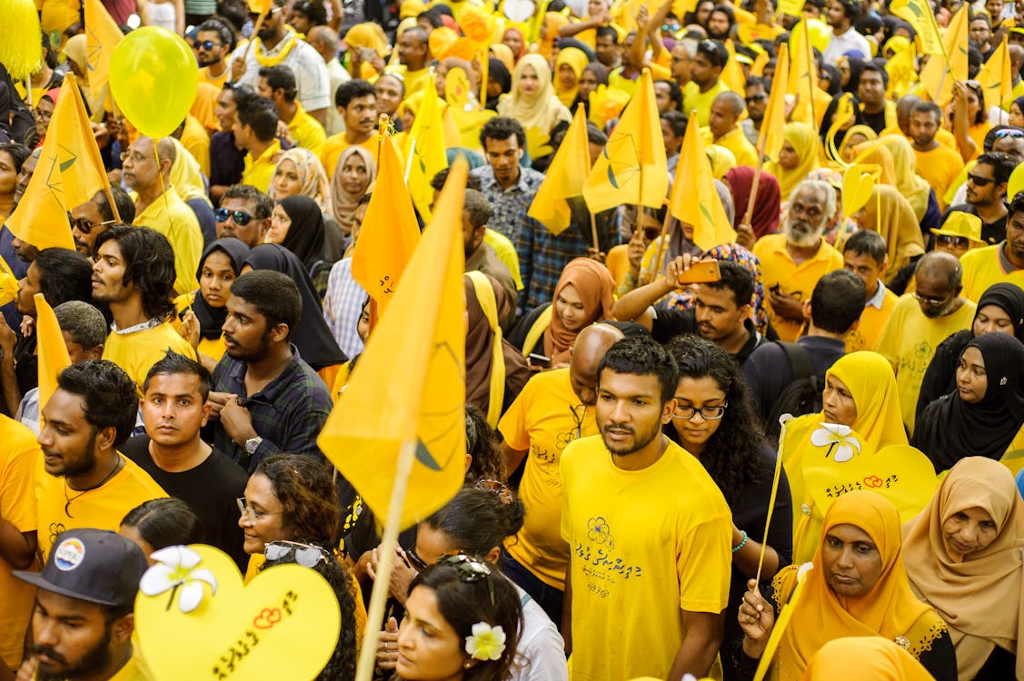 People Holding Flags On A Parade
