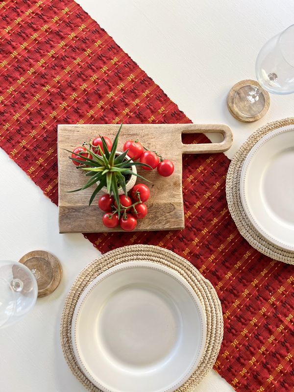 Red ruffle table runner fourth of july