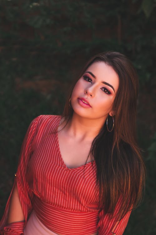 Free Red V-neck Long-sleeved Top Stock Photo