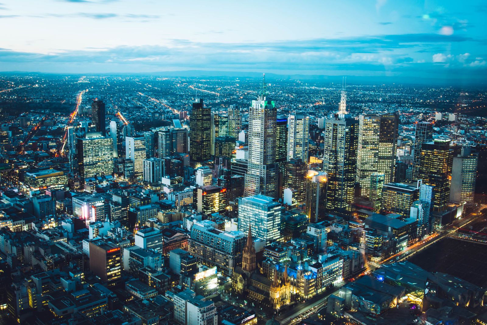 Melbourne city aerial at dusk