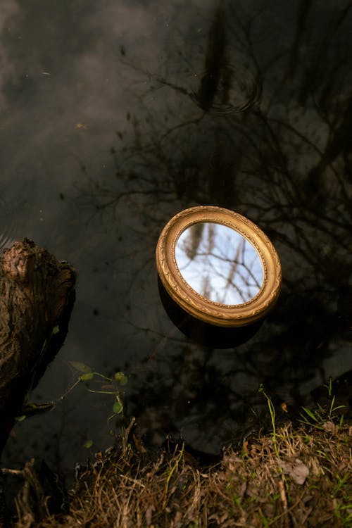 A mirror is floating in the water