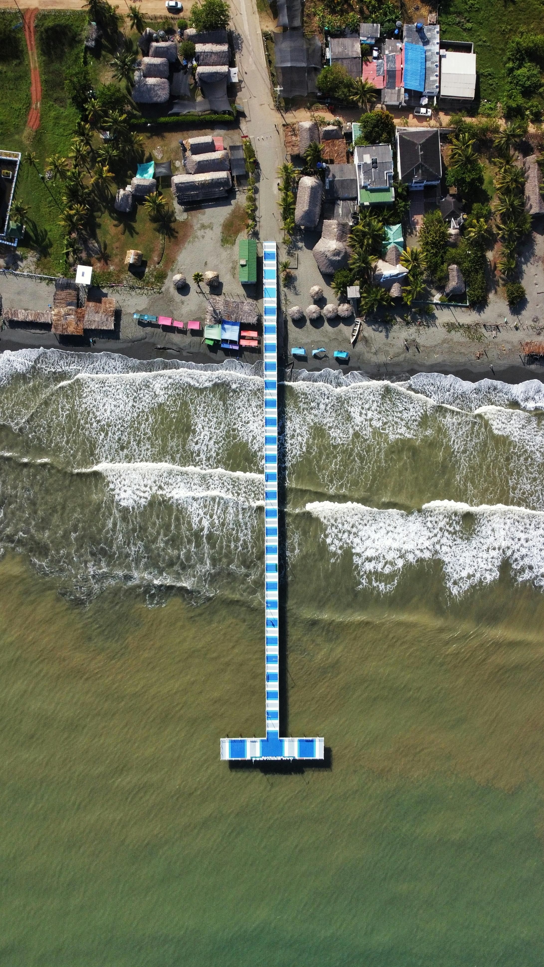 aerial view of a pier