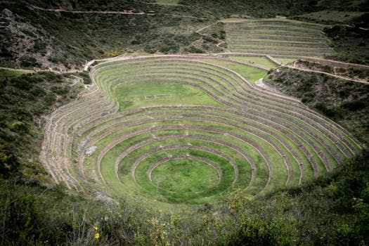 Explore the ancient Inca agricultural terraces of Moray, Peru, showcasing unique circular designs.