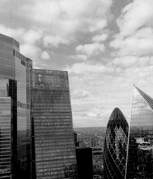 Free Black and white photo of London's modern skyline showcasing the St Mary Axe building. Stock Photo