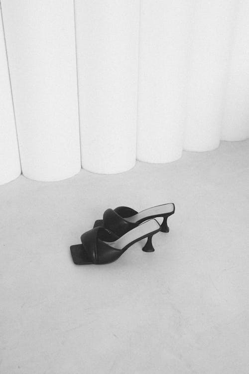 High Heels on Floor in Black and White