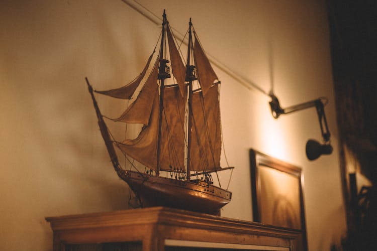 Brown Wooden Galleon Ship Decor