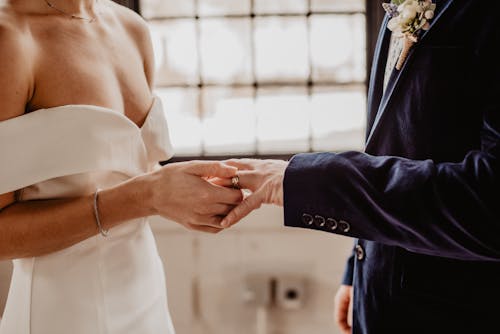 Woman Putting Wedding Ring On Groom's Finger