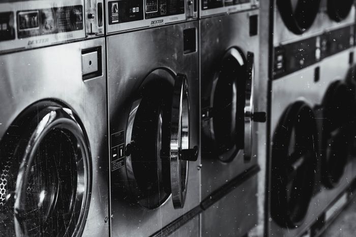 Washing machine in a home laundry room