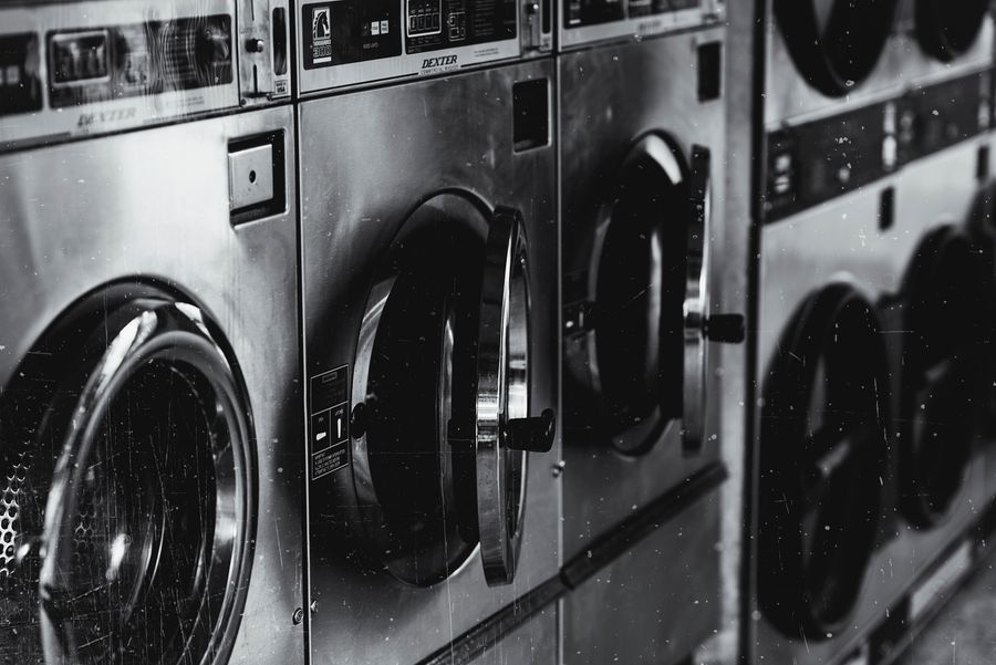 Washing machine in a home laundry room