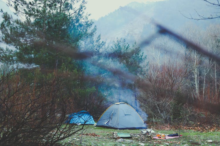 Gray And Blue Camping Tents