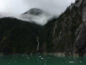 山景雾蒙蒙，瀑布与水体宁静