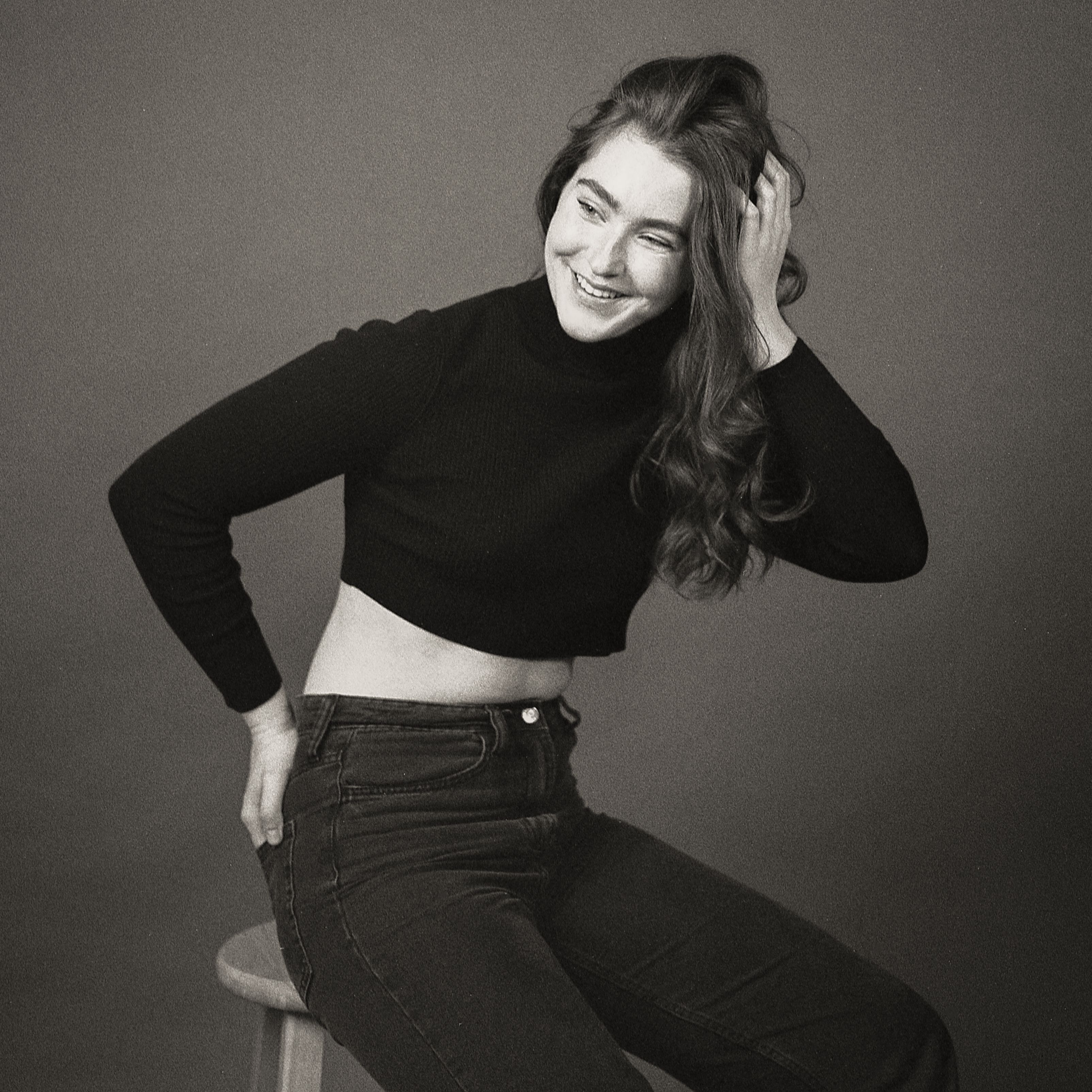 Smiling Woman in Black and White